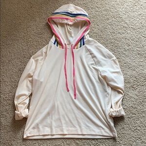 cream and rainbow pullover